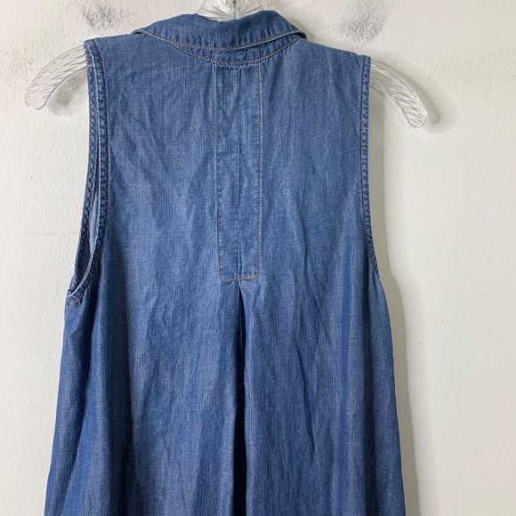 Cloth & Stone Sleeveless Chambray Dress Blue Size S Casual Button Front - Picture 3 of 8